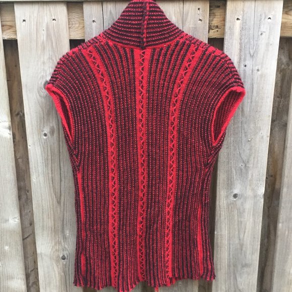 Chic Knits mohair acrylic popover red black sweater vest - size S - Picture 6 of 7